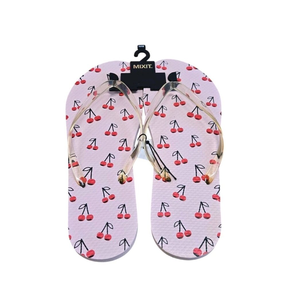 MIXIT Womens Size 11/12 Flip Flops Sandals Pink Cherry Comfort Summer Beach Pool